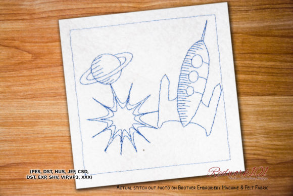 Review: Planet with Rocket Space Redwork for Modern Stitching