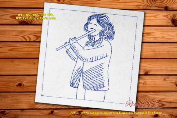 Review: Young Girl Playing Flute Redwork